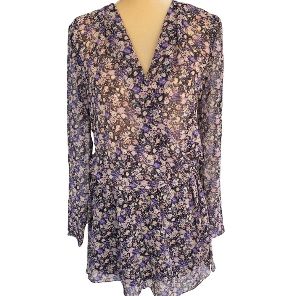 BCBGeneration Women’s Floral Sheer Long Sleeve Above the Knee Dress. Size: S